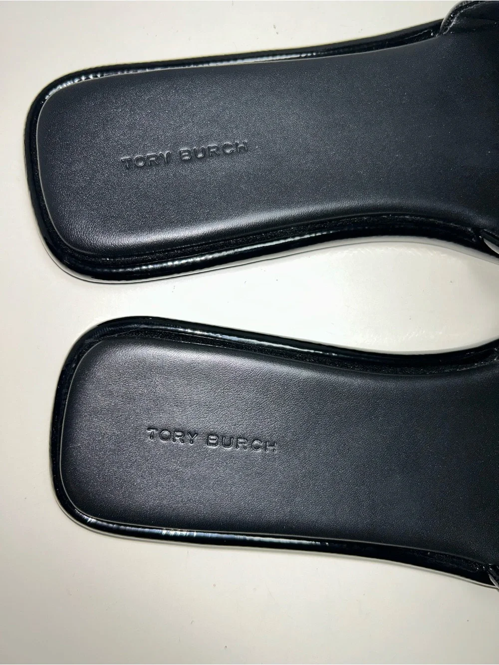 Tory Burch Double T Sport Slides Perfect Black Patent Leather